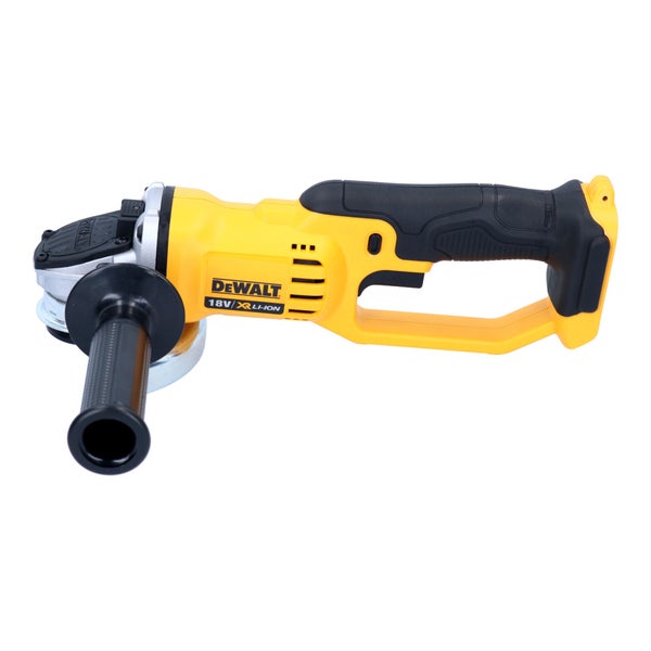 DeWALT 18 Volt Akku-Winkelschleifer mit Zusatzhandgriff und Schutzhaube.
