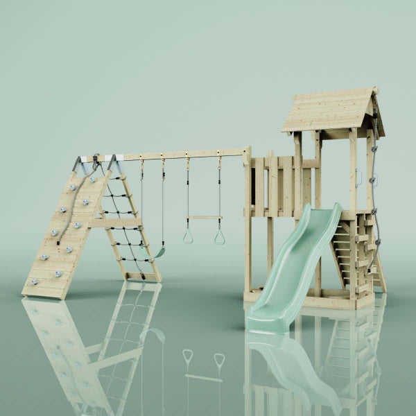 OutdoorToys Spielturm Roskilde aus Holz in Grün Trapezstange