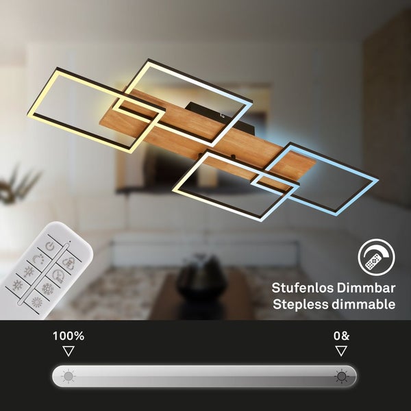 LED Deckenlampe Holz Deckenleuchte Wohnzimmer Dimmbar Fernbedienung Backlight