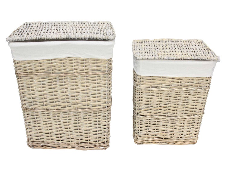 FRANK FLECHTWAREN | Wäschekorb Graue Weide, 2er Set, WEIDE, POLYESTER, BAUMWOLLE, 38 x 26  x 49 cm, 45 x 32 x 56 cm