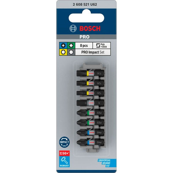 Bosch PRO Impact Mixed Pack PH2(x2); PZ2(x2); H5; T20; T25; T30 25 mm 8-tlg. - 2608521U62