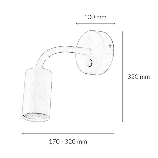 Skizze einer Wandleuchte mit den Maßen 100 mm, 170 bis 320 mm und 320 mm.