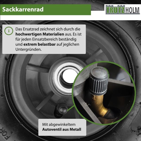 Trutzholm Sackkarrenrad mit luftgefülltem Reifen und abgewinkeltem Metall Autoventil für verschiedene Untergründe