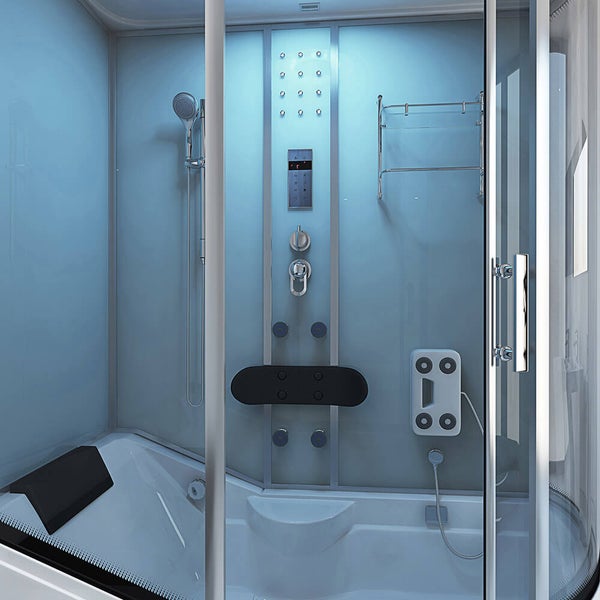 Home Deluxe - Duschtempel All IN 2in1 - Weiß, 170 x 90 x 220 cm Rechts - inkl. Regendusche, Fußmassage, Radio und Zubehör I Duschkabine Fertigdusche Badewannenkombination, Duschtempel