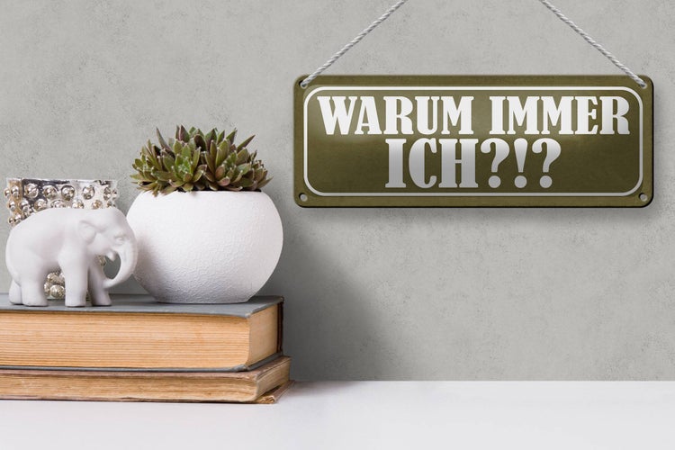 Blechschild Spruch 27x10cm warum immer ich Dekoration
