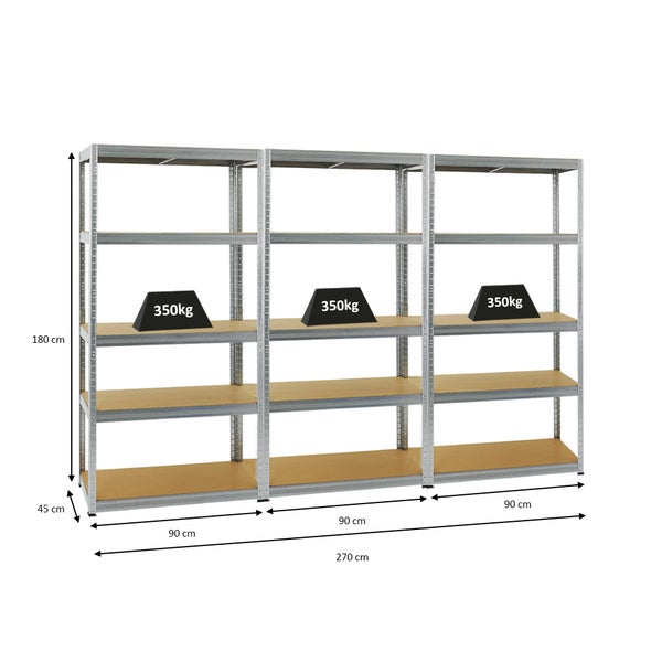 PROREGAL Mega Deal 3x Schwerlastregal Slim Elephant S HxBxT 180 x 90 x 45 cm 5 Ebenen Fachlast 350 kg Verzinkt