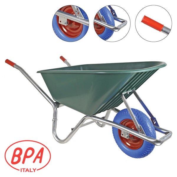 Garten- und Bauschubkarre BPA KITSPLZ2 mit Kunststoffmulde & PU-Rad – 100L, pannensicher, kugelgelagert