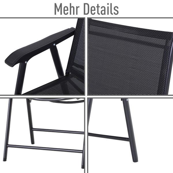 Outsunny Klappstuhl mit Armlehne, 58B x 64T x 94H cm, Metall, Texteline, Schwarz