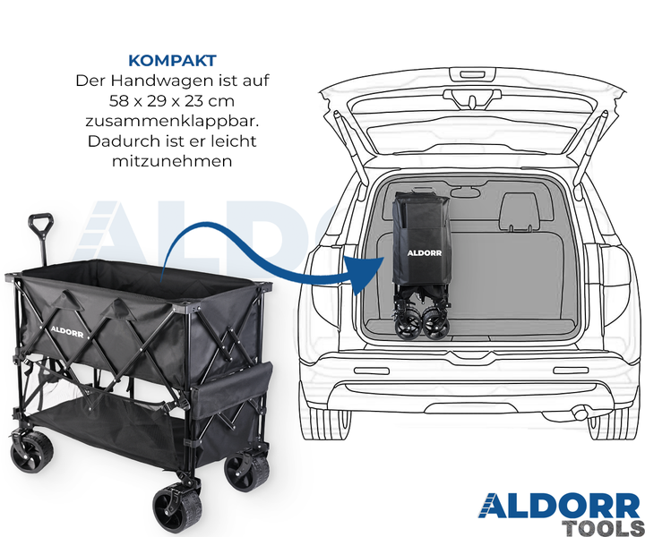 ALDORR Bollerwagen - XXL - faltbar - 400L - 300KG Ladekapazität - Schwarz