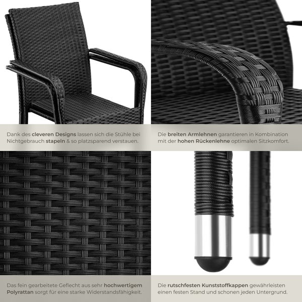 Rattanstuhl tectake Girona 58 x 67 x 90 cm, Belastbarkeit 120 kg widerstandsfähig schwarz