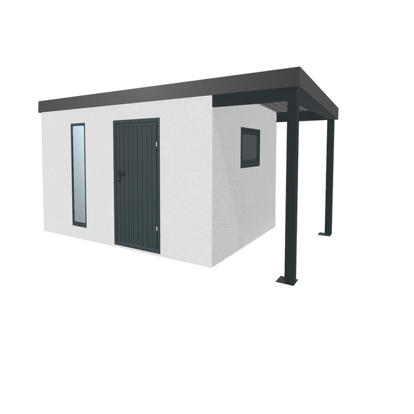 Gartenhaus mit Tür, Fenster und Überdachung