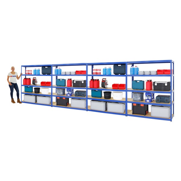 PROREGAL Mega Deal 4x Schwerlastregal Giant Elephant HxBxT 180 x 150 x 45 cm Fachlast 200 kg Blau