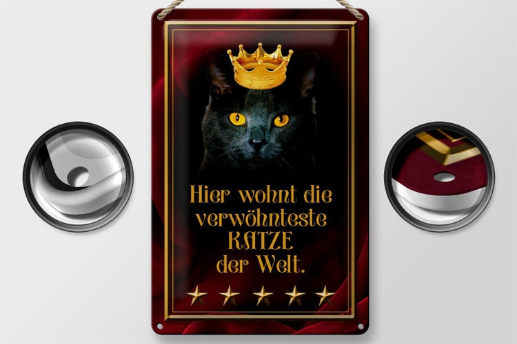 Blechschild Spruch 20x30cm hier wohnt Katze der Welt