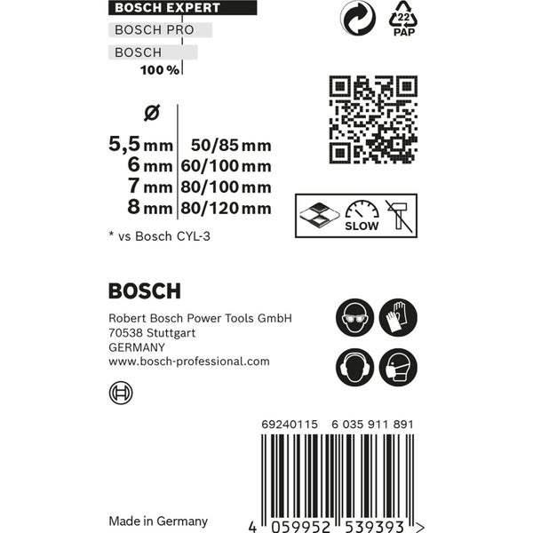 Bosch Experte Produktdetails und Sicherheitsinformationen.