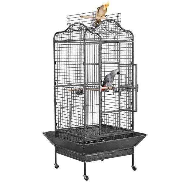Yaheetech Vogelkäfig groß mit 2 Holzstangen , Schwarz