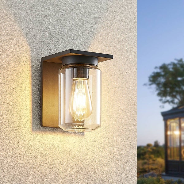 Lucande Wandlampe außen Aluminium Temperglas, Wandleuchte aussen Außenleuchte IP54 Außenlampe 1x E27 ohne Leuchtmittel Außenwandleuchten Garten
