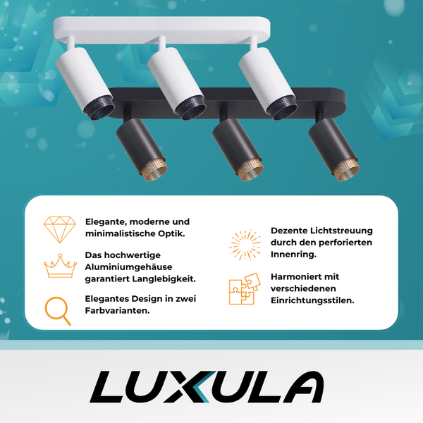 Luxula Deckenleuchte mit vier Strahlern in Schwarz und Weiß