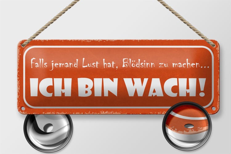 Blechschild Spruch 27x10cm Blödsinn machen ich bin wach Dekoration