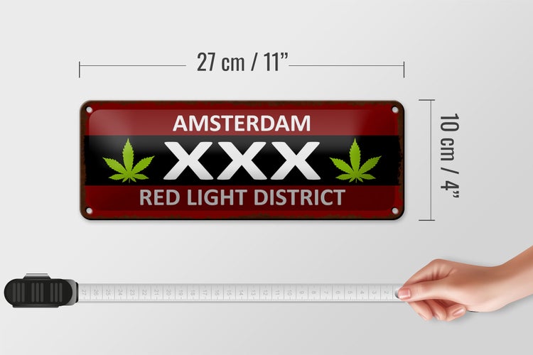 Blechschild Spruch 27x10cm Amsterdam XXX red light district Dekoration