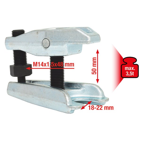 Achsschenkelbolzen-Abzieher mit den Maßen M14x1,5x48 mm, 50 mm Höhe, 18–22 mm Spannweite und maximaler Belastbarkeit von 3,5 Tonnen