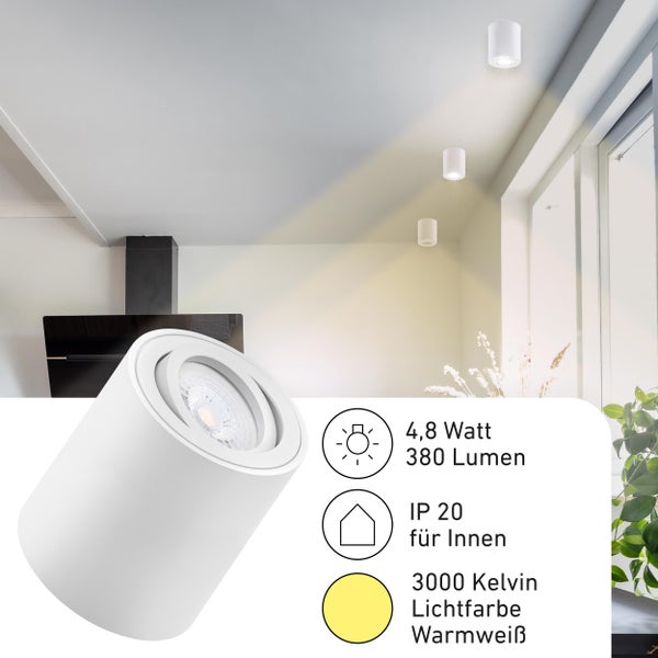 Aufbaustrahler Lile M Weiß 6 Stück LED Modul 4,8W 3000K Warmweiß 80x85mm Aluminium Schwenkbar Aufputz