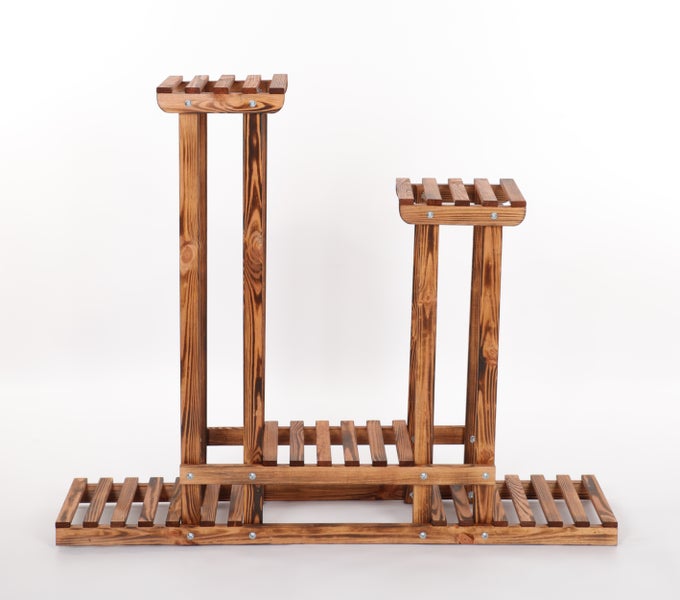 Blumenständer FLORANGE HxBxT 116x95x25cm 5 Ablagen Kieferholz Braun geflammt