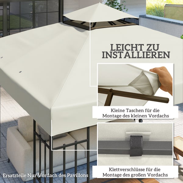 Outsunny Ersatzdach für Pavillon 3 x 3 m, wasserabweisend Pavillondach, Doppeldach Ersatzbezug für Gartenpavillon, Ersatzteile aus Oxford-Stoff, 370 g/m², Hellgrau