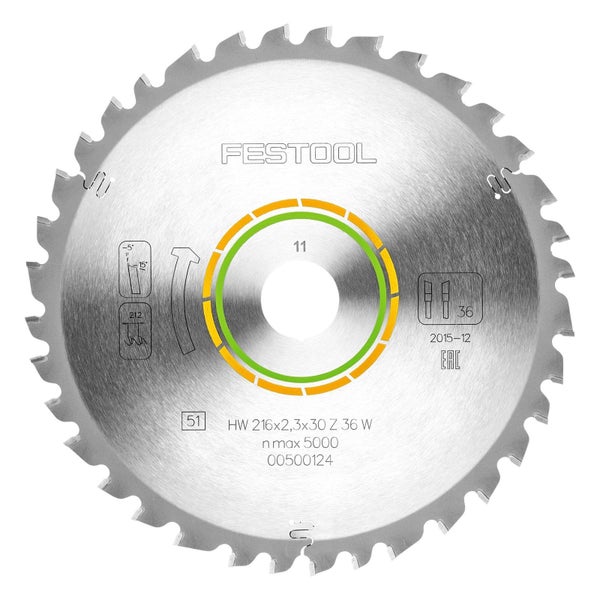 Festool Sägeblatt mit 216 x 2,3 x 30 Millimetern und 36 Zähnen