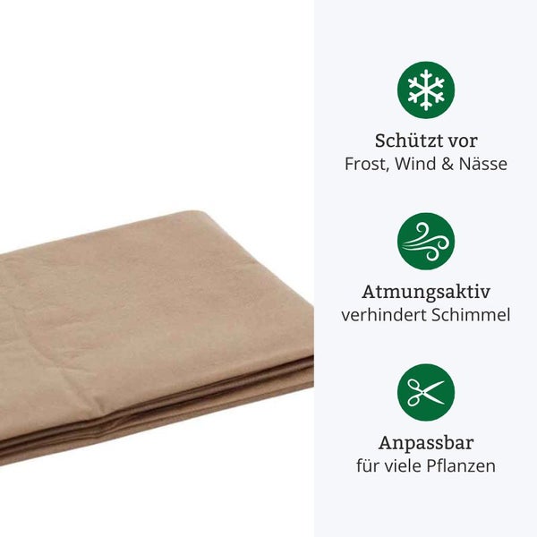 Pflanzenschutzvlies schützt vor Frost, Wind und Nässe, ist atmungsaktiv und anpassbar