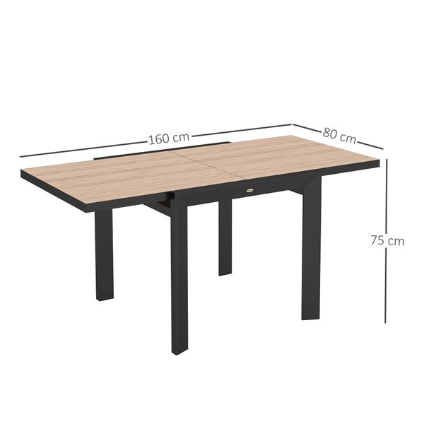Outsunny Gartentisch Ausziehbarer Aluminium 80/160x80 cm Wetterfest Balkontisch rutschfest Buffettisch Campingtisch für 6 Personen Terrassentisch Outdoor Esstisch für Garten, Terrasse Balkon Naturholz