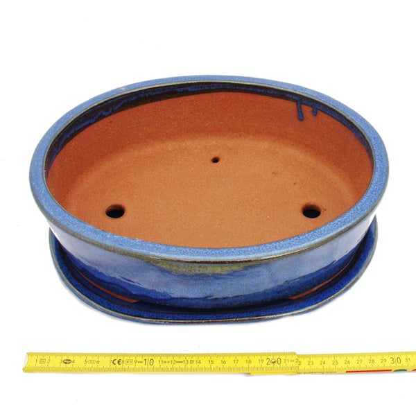 Bonsai-Schale mit Unterteller Gr. 5 - blau - oval O1 - L 31cm - B 24cm - H 9cm
