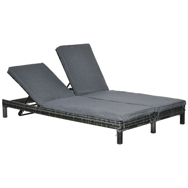 Outsunny Sonnenliege, 196L x120B x 28H cm, Verzinktrahmen, PE Rattan, Schaumstoff, Polyester, grau