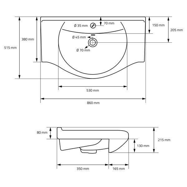 ML-Design Waschbecken aus Keramik Weiß 86x21,5x51,5 cm inkl. Ablaufgarnitur, Einbauwaschbecken mit Überlauf, Aufsatzwaschbecken Einbauwaschtisch Waschschale Waschplatz Handwaschbecken, für Badezimmer