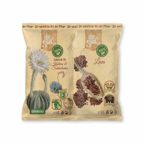 Dr.Soil Pflanzenpflegepaket zum Umpflanzen von Kakteen und Sukkulenten mit natürlichem Substrat für Kakteen und Sukkulenten und vulkanischer Lava
