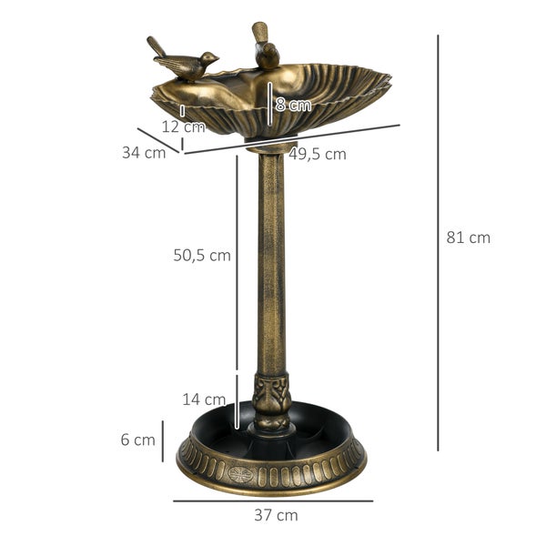 Outsunny Vogeltränke Stehend, Vogelbad aus Kunststoff, frostsicher Vogelbecken, Winterfest Wassertränke für Wildvögel, Wasserschale, Wasserstelle für Garten Terrasse Balkon 49,5 x 38 x 81 cm, Bronze