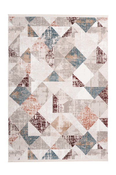 Kurzflor Teppich Celestia Grau / Lachsrosa Vintage-Design, Used-Look, Patchwork-Design 80 x 150 cm