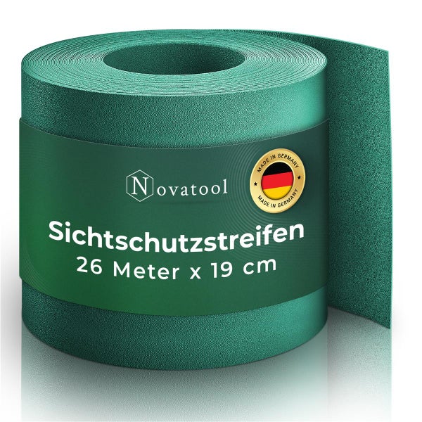 Novatool PREMIUM PP 26m Rolle Sichtschutzstreifen für Doppelstabmattenzaun Grün für 10 Reihen, 1,1 mm extra stabil UV-Beständigkeit Metallzaun Sichtschutzstreifen Zaunelemente Sichtschutz Zaun