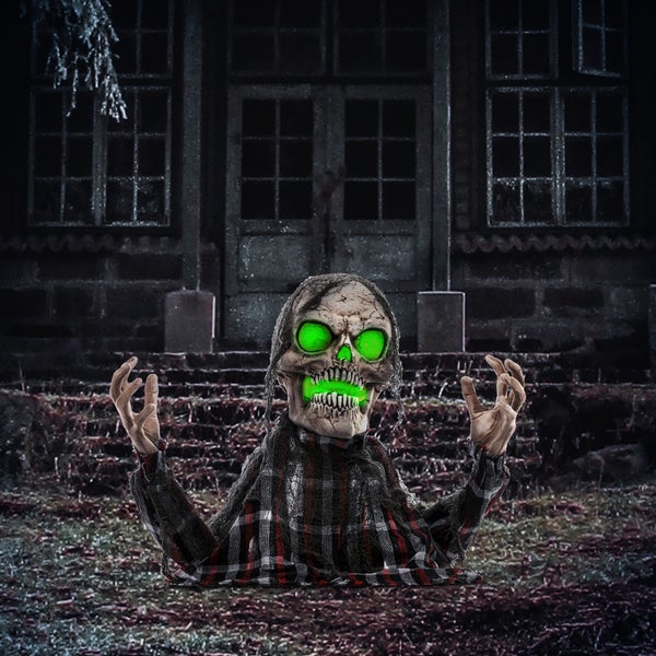 HOMCOM 70cm Halloween Dekoration Skelett Halbkörper Figur mit LED-Lichter, Soundfunktion, Haustür Deko mit verstellbare Arme, Halloween Horror Ornamente für Halloween Party