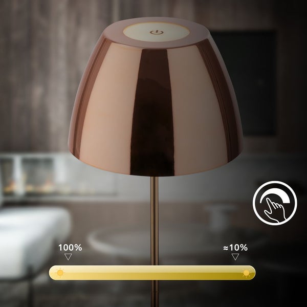 LED Akku Tischleuchte stufenloser Touchdimmer 2,5W 200 lm 2700 K H 36 cm Serina kupferfarbig