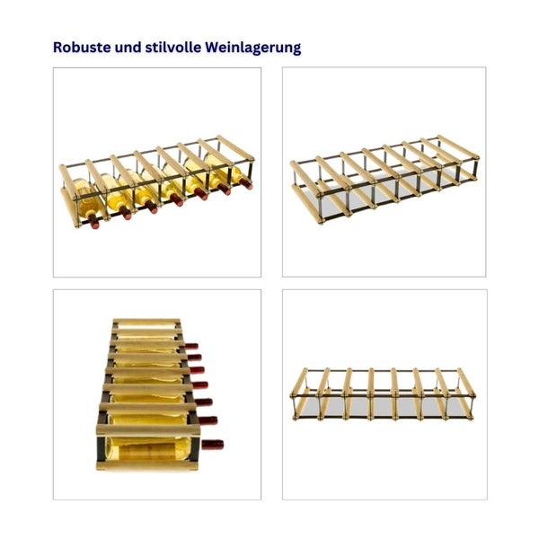 PROREGAL Modulares Weinregal Vinotega Mod Metal HxBxT 12,5 x 72,5 x 24,5 cm 7 x 1 Flaschen Massives Kiefernholz Natur