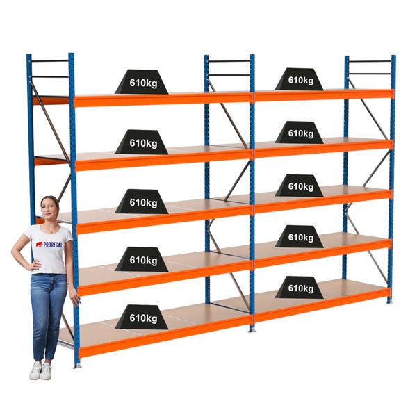 Regal mit vier Ebenen und einer Traglast von 610 kg pro Ebene