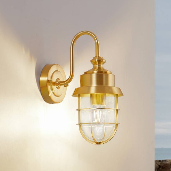 Lindby Wandleuchte außen (Laterne) Adalie (spritzwassergeschützt (Landhaus, Vintage Rustikal) in Gold / Messing aus Edelstahl (1 flammig E27) - Außenwandleuchten Wandlampe Led Außenlampe Outdoor