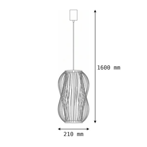 Technische Zeichnung einer Pendelleuchte mit einer Gesamthöhe von 1600 Millimeter und einem Durchmesser von 210 Millimeter.