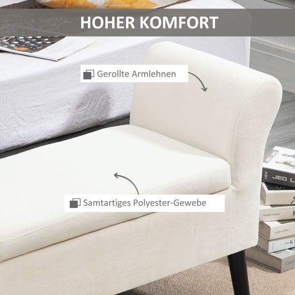 HOMCOM Sitzbank Polsterbank mit Stauraum Bettbank mit Armlehne für Flur Schlafzimmer samtartiges Polyester 111,5 x 41 x 65 cm Cremeweiß