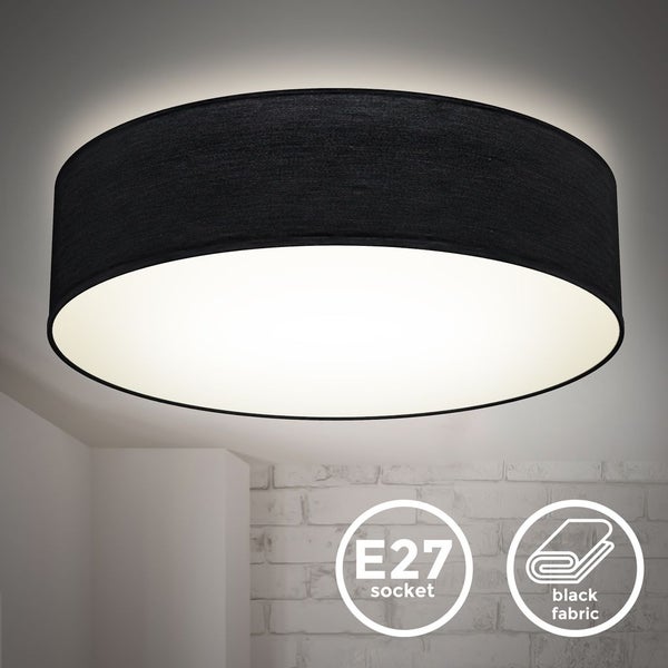 Deckenleuchte Ø38 cm - Stoffschirm, E27 Fassung, 2-flammig, schwarz