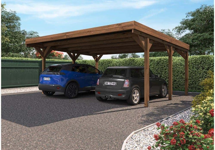 Alpholz Doppelcarport Victor Carport aus Holz in natur, Unterstand FSC zertifiziert, Überdachung mit Montagematerial imprägniert