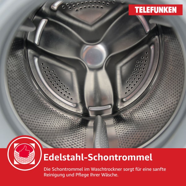 Telefunken Waschtrockner Kombi 9 kg Waschen / 6 kg Trocknen Waschmaschine mit Trockner integriert 1400 U/Min Weiß