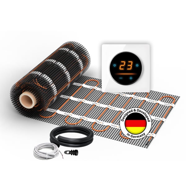 Fußbodenheizung mit Thermostat, Kabel und Zubehör