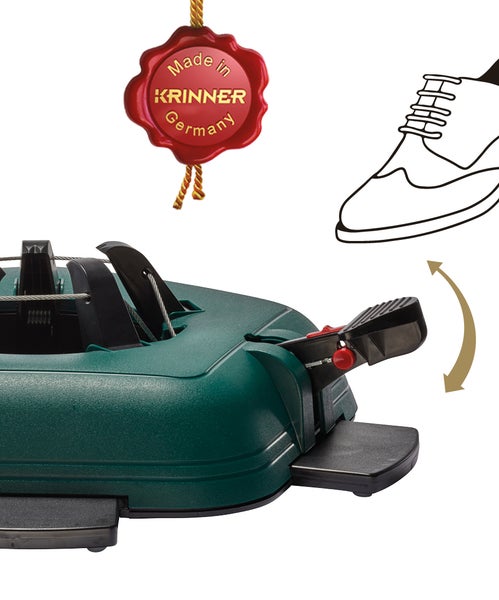 Krinner Logo. Krinner Christbaumständer mit Fußhebelbedienung.