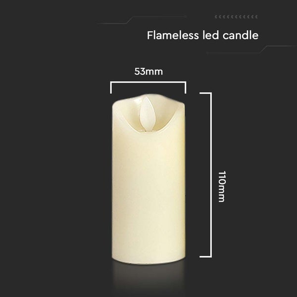 Flammenlose LED Kerze mit den Maßen 53 mm mal 110 mm.